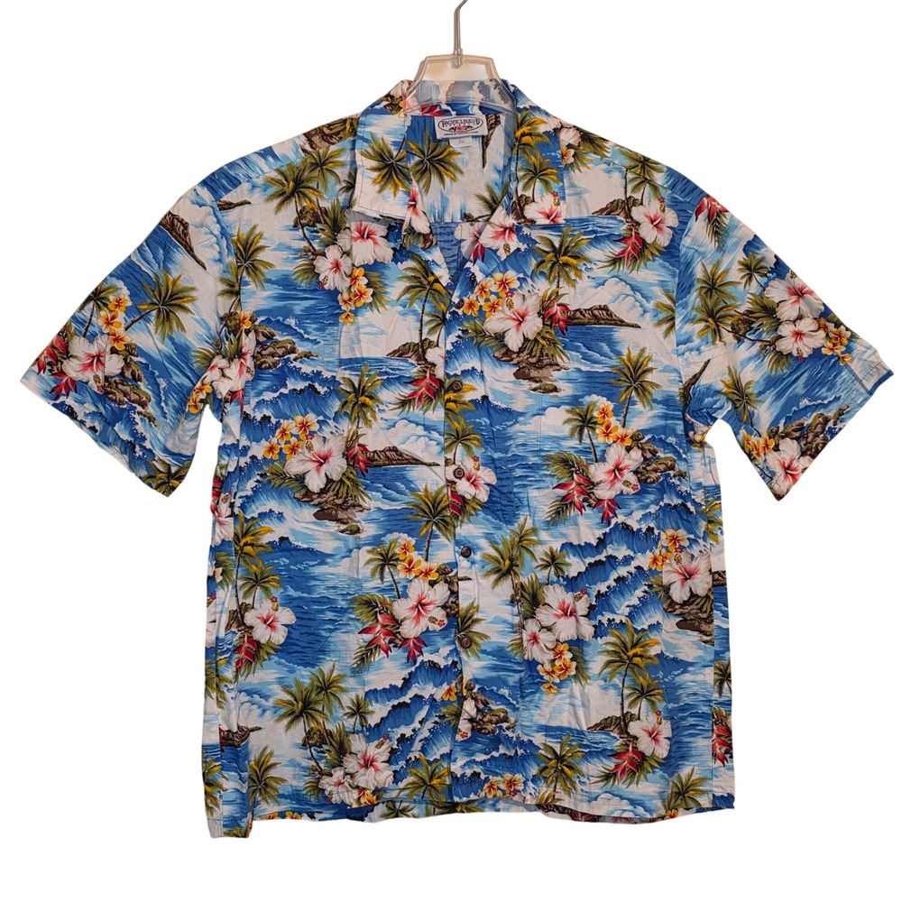 Pacific‎ Legend Mens 2XL Hawaiian Shirt Aloha Tropical Beach Palm Hibiscus Blue